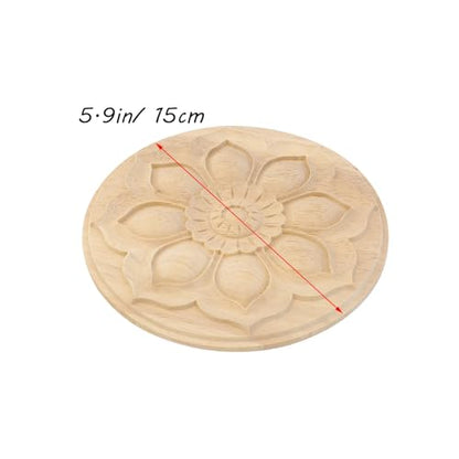 Antrader 4Pcs Round Unpainted Wood Carved Appliques,5.9" Diameter(Style 16) - style: Style 16