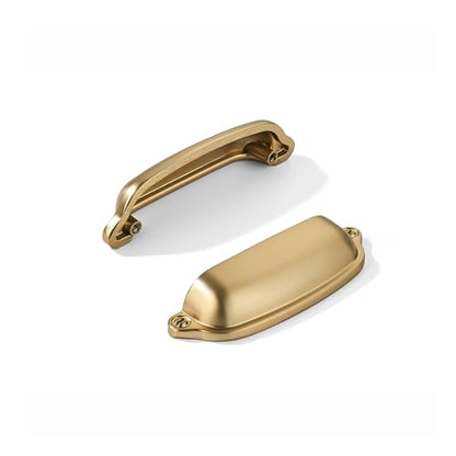 khtumeware 10 Pack Brushed Brass Cup Pulls 3 Inch Center to Center - Cabinet & Drawer Handles for Kitchen Hardware - color: Brushed Brass, size: 3"(76mm) Hole Center