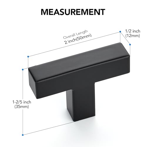 10 Pack Matte Black Cabinet Knobs 2 Inch Black Square Drawer Knobs - color: Black&square