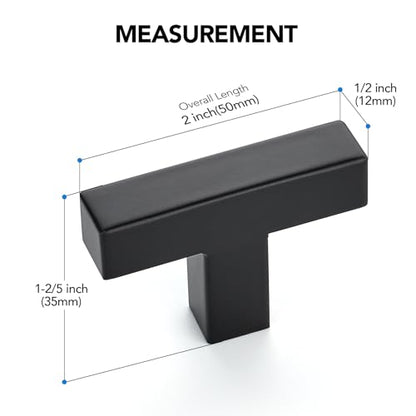 10 Pack Matte Black Cabinet Knobs 2 Inch Black Square Drawer Knobs - color: Black&square