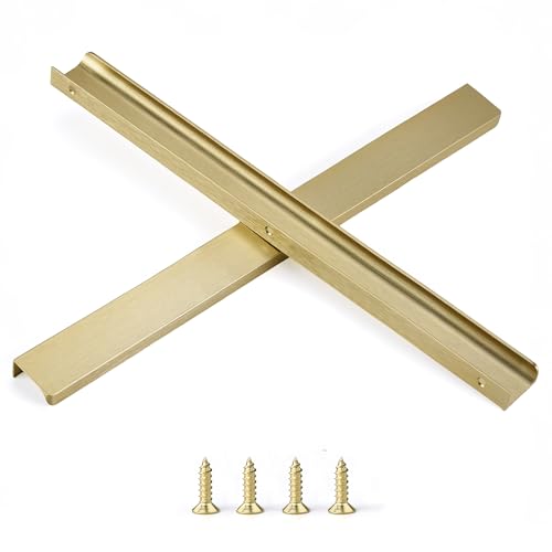 Finger Pull for Cabinets Kitchen Drawer knobs Low Profile Door Dresser Bathroom Long Cupboard Cabinet Pulls Handles Aluminum 6 Pack Brushed Brass 19.69" Easy Installation - color: Brushed Brass, size: 17.41" Hole Center 19.69" Overall Length