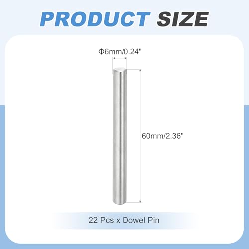 MECCANIXITY 22Pcs Dowel Pin 6mm x 60mm Shelf Support Pin 304 Stainless Steel Shelf Pegs for Shelves Cabinets Furniture Nickel Plated, Silver Tone - size: 6mm x 60mm