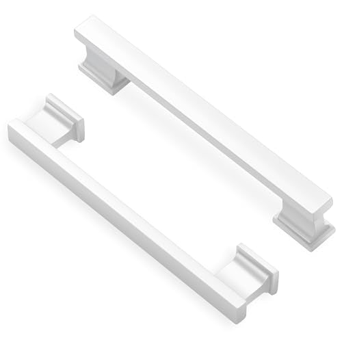 Lardmon 10 Pack 5 Inch(128mm) Hole Center Matte White Kitchen Cabinet Handles Modern Cabinet Pulls Kitchen Cabinet Hardware Solid Drawer Pulls Handles for Dresser, Total Length 6.06 Inch - color: Matte White, size: 5 Inch Hole Center