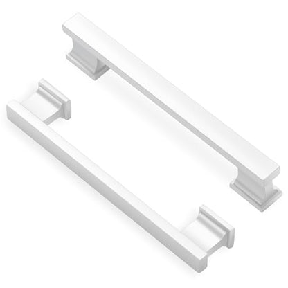 Lardmon 10 Pack 5 Inch(128mm) Hole Center Matte White Kitchen Cabinet Handles Modern Cabinet Pulls Kitchen Cabinet Hardware Solid Drawer Pulls Handles for Dresser, Total Length 6.06 Inch - color: Matte White, size: 5 Inch Hole Center