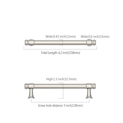 Asidrama 10 Pack 5 Inch Brushed Satin Nickel Kitchen Cabinet Handles - color: Brushed Satin Nickel, size: 5" Hole Center(128mm)