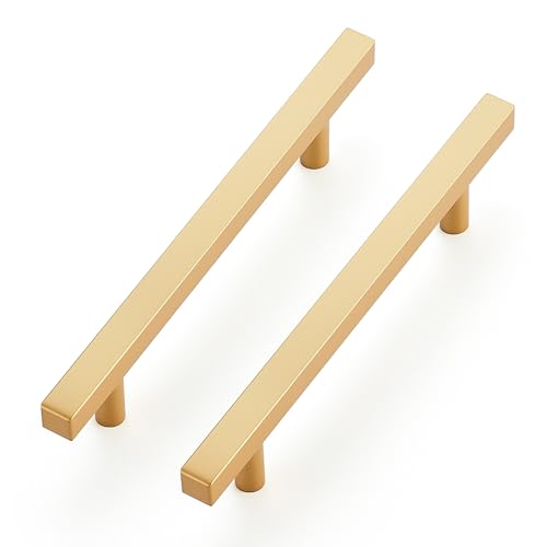 Ravinte Champagne Gold Handles Square Cabinet Hardware 4-1/2 Inch 10 Pack - size: 4-1/2" Hole Center