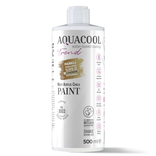 Aquacool Trend MAC All-in-One Furniture Paint – No Sanding No Primer, Chalk Paint for Cabinets, Wood, Tile & Countertops | Self-Leveling Matte | 16.9 fl oz, 53 sq ft| 9003 S. White - color: Ral 9003 Signal White