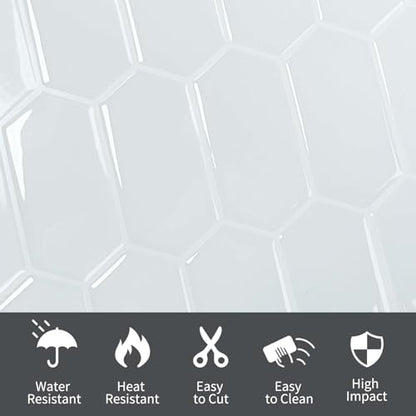10-Sheet Long Hexagon Peel and Stick Kitchen Backsplash Tiles - color: White