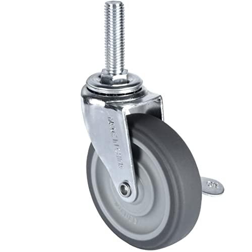 Finnhomy Caster Wheels 3 Inch Set of 4 Heavy Duty Threaded Stem Casters 1/2"-13x1-1/2 Swivel Rubber Industrial Castors Locking Wheels for Wire Shelving/Furniture/Carts Load Bearing 720 Lbs Gray - size: 1/2" -13 x 1-1/2" (with Brake)