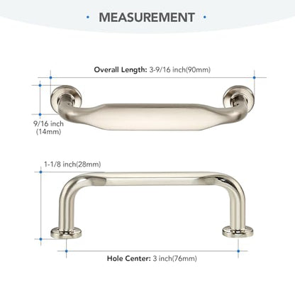 HOME EDIT Brushed Nickel Solid Cabinet Handles & Pulls 3 Inch 10 Pack - color: Brushed Nickel, size: 3 inches Hole Center