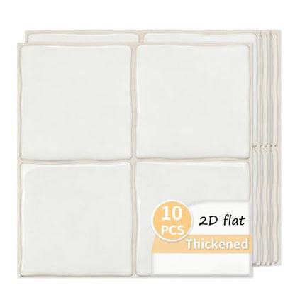 10pcs Peel and Stick White Backsplash Tiles – 7.87in x 7.87in Self-Adhesive Kitchen Wall Tiles, Bathroom Wall Panels, Modern DIY Stick On Tiles, Home Decor - color: Plain white