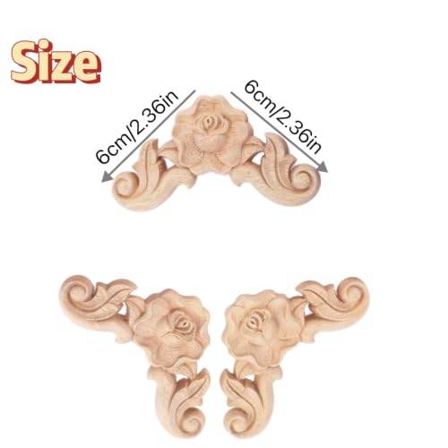 8 PCS Unfinished Wood Rosette Appliques Onlays, 6cm/2.36" DIY Corner Carving Decals for Cabinet Dresser Wardrobe Wall Ceiling Chest