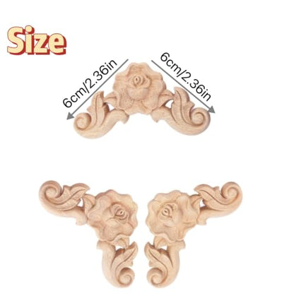 8 PCS Unfinished Wood Rosette Appliques Onlays, 6cm/2.36" DIY Corner Carving Decals for Cabinet Dresser Wardrobe Wall Ceiling Chest