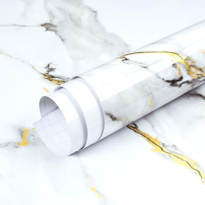 Calacatta White Gold Marble Contact Paper for Countertops Cabinets - size: 15.8" x 80"