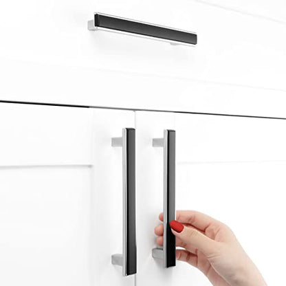 Black and Chrome Cabinet Pulls Drawer Handles 5 Inch 5 Pack 2281 - color: Matte Black & Polished Chrome, size: 5 In Hole Distance, style: 5 Pack