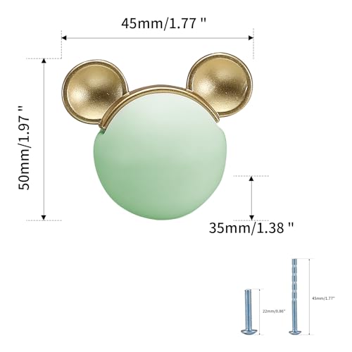 6 pcs Green Mouse Cute Cartoon Ceramic Cabinet Handles Kitchen knobs Door Pull Drawer Pulls for Kitchen Wardrobe Children's Room - color: green mouse