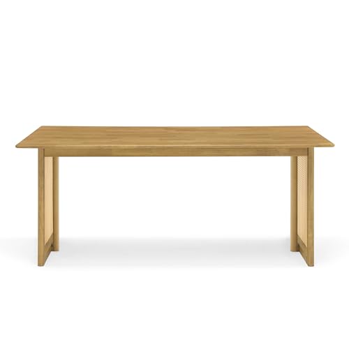 Mid-Century 3-Piece Dining Set with 2 Benches, 71 Inch, Natural - color: Natural