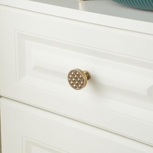 2 Pack Cabinet Knobs, Solid Brass, Studded Motifs Drawer Knobs, Brushed Antique Brass Cabinet Knobs for Kitchen, Bathroom, and Furniture - size: Knob-C