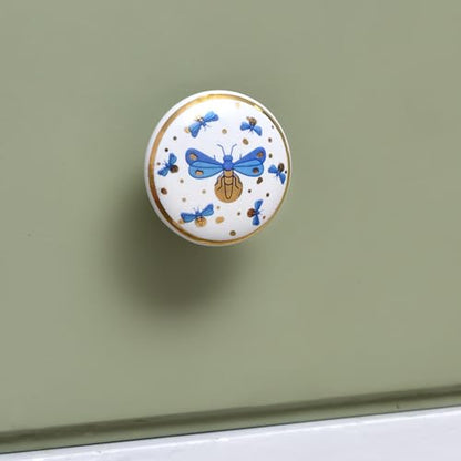 Indian Shelf 6 Pieces Stylish Drawer Knobs for Cabinet Dresser (Ceramic) - color: Gold Blue, size: 6 Knobs