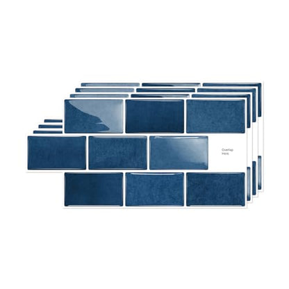 Alwayspon 6x12inchx10Pcs Self Adhesive Wall Tile Sticker, Peel and Stick Adhesive Waterproof Backsplash Stick on Tile Decals for Kitchen Bathroom Wall, Deep Blue - color: Deep Blue