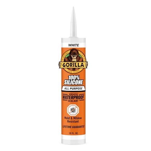 Gorilla 100% Silicone Waterproof Caulk, All-Purpose, White, 10 oz Cartridge - color: White, size: 10oz