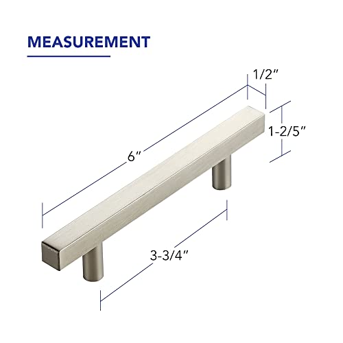 Brushed Nickel Cabinet Handles Drawer Pulls 3.75 Inch CC 10 Pack - color: Brushed Nickel Square T-Shaped, size: 3-3/4" Hole Center