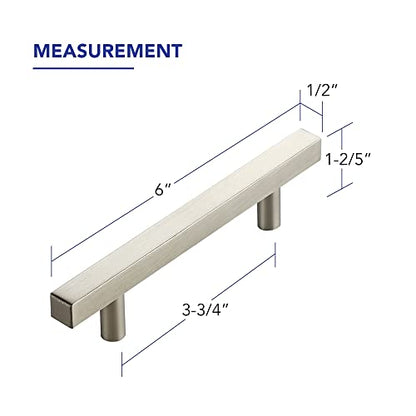 Brushed Nickel Cabinet Handles Drawer Pulls 3.75 Inch CC 10 Pack - color: Brushed Nickel Square T-Shaped, size: 3-3/4" Hole Center