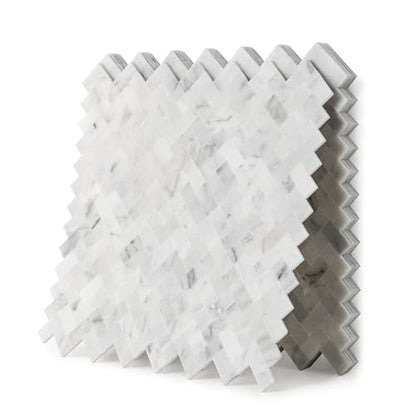 5-Sheet Genuine Marble Peel and Stick Backsplash — 11.7x11 3D Herringbone Real Stone Tiles, Waterproof & Heat-Resistant Self-Adhesive Panels for Kitchen, Fireplace & Vanity Decor (4.5 Sq. Ft.)