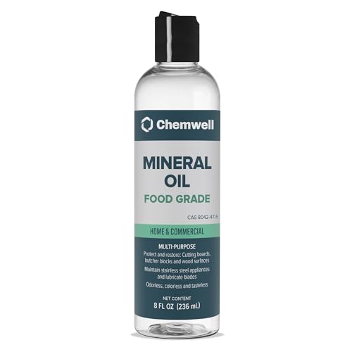 Chemwell Mineral Oil (8 fl oz) - Food Grade Oil for Cutting Boards, Butcher Blocks, Countertops, Stainless Steel, Knives & Kitchen | Wood Moisturizer & Lubricant to Protect & Restore - size: 8 Fl Oz (Pack of 1)