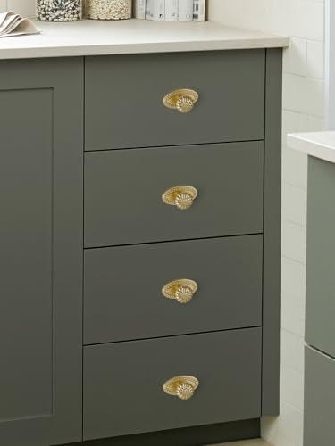 Brushed Gold Cabinet Knobs 5 Pack with Base Brass Drawer Pulls Kitchen Cupboard Bathroom Dresser Cabinet Hardware Handles Zinc Alloy - color: Brushed Gold, size: Knob with Base
