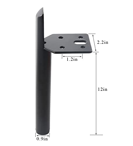12 Inch Furniture Legs Side Mounted Coffee Table Feet Black, Set of 4 - size: 12 Inch