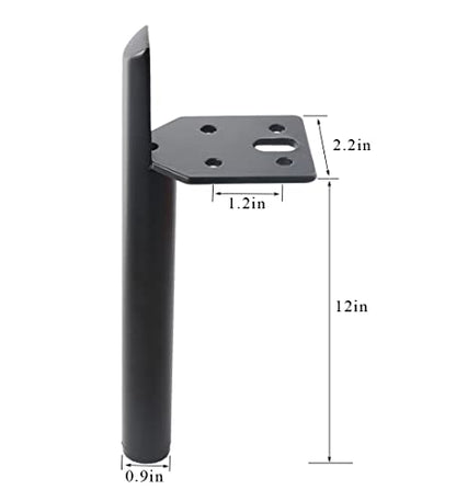 12 Inch Furniture Legs Side Mounted Coffee Table Feet Black, Set of 4 - size: 12 Inch