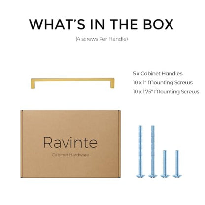 Ravinte Brushed Brass Solid Pulls Cabinet Handles 8 Inch 5 Pack - size: 8 Inch Hole Center