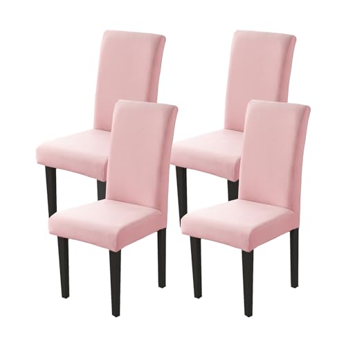 Dining Chair Covers Set of 4, Stretch Spandex Chair Slipcover, Pink Chair Slipcovers, Washable Anti-Dust Chair Seat Cover for Kitchen Dining Room, Wedding Party - color: Pink, size: 4Pcs