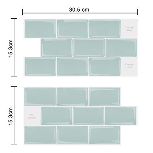 Alwayspon 10 Sheets 3D Thickened Peel and Stick Vinyl Backsplash Tiles, 12"x6" Self-Adhesive Wallpaper Wall Tile Stickers Stick on Subway Tiles for Kitchen Bathroom, Light Green 056 - color: T80056