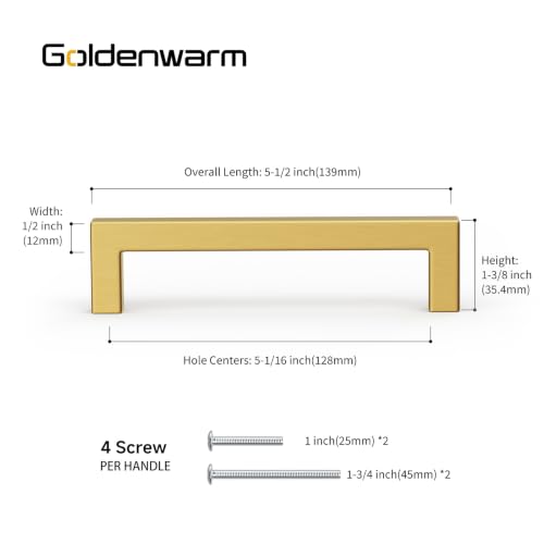 Goldenwarm 30 Pack 5" Gold Cabinet Handles Kitchen Cabinet Handles - color: Gold, size: 5in Hole Centers