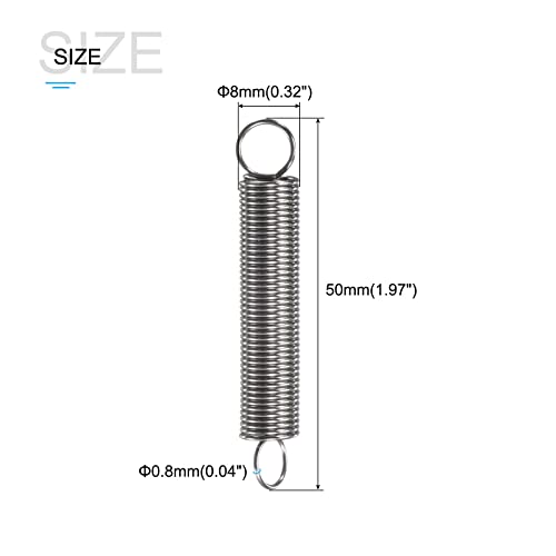 METALLIXITY Extension Spring (0.8x8x50mm/0.04"x0.32"x1.97") 5Pcs, 304 Stainless Steel Tension Spring Wire - for Home Repair Construction Machinery - size: 0.04"x0.32"x1.97"