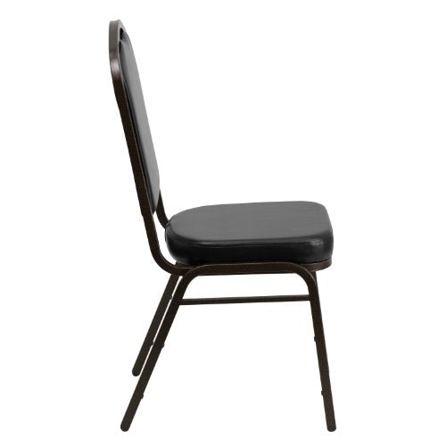 EMMA + OLIVER Black Vinyl Crown Back Stacking Banquet Chair - color: Black Vinyl/Gold Vein Frame