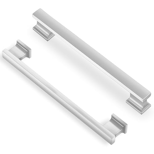 Lardmon 10 Pack 6.3 Inch(160mm) Hole Center Brushed Satin Nickel Kitchen Cabinet Handles Modern Cabinet Pulls Kitchen Cabinet Hardware Solid Drawer Pulls Handles for Dresser, Total Length 7.28 Inch - color: Brushed Satin Nickel, size: 6.3 Inch Hole Center