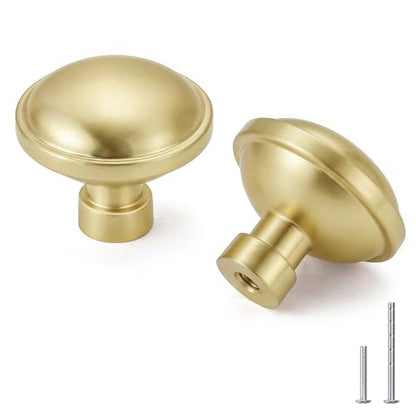 Goldenwarm Brushed Gold Cabinet Knobs, Round Drawer Handles 1-1/4 Inch 10 Pack | Rustproof Single Hole Cabinet Hardware, Solid Zinc Alloy, Screws Included for Cupboard Closet Furniture Upgrade - color: Brushed Brass, size: Knob(1-1/4 In)