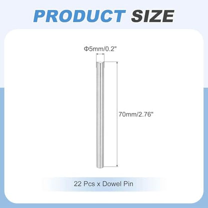 MECCANIXITY 22Pcs Dowel Pin 5mm x 70mm Shelf Support Pin 304 Stainless Steel Shelf Pegs for Shelves Cabinets Furniture Nickel Plated, Silver Tone - size: 5mm x 70mm