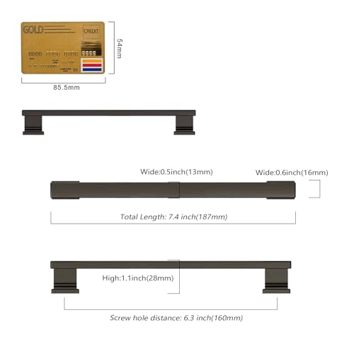 Amerdeco 10 Pack Matte Black Cabinet Pulls 6.25" - color: Matte Black, size: 6.3" hole center