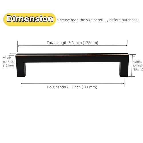 20 Pack Oil Rubbed Bronze Drawer Pulls 6.3 Inch Square Kitchen Cabinet Handles Stainless Steel Cabinet Pulls Kitchen Cabinet Hardware Cupboard Handles - color: Oil Rubbed Bronze, size: 6.3 inch hole centers