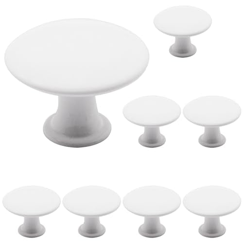 8 Pcs White Cabinet Knobs, Round Dresser Knob Kitchen Drawer Knobs, Single Hole Cupboard Door Knob Dresser Drawer Pulls Handles - color: White, size: 8 Pack