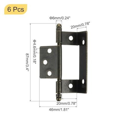 uxcell 6Pcs Cabinet Hinges Full Inset, 3.4x0.78Inch Partial Wrap Long Hinge, Bronze - size: 3.4x0.78Inch