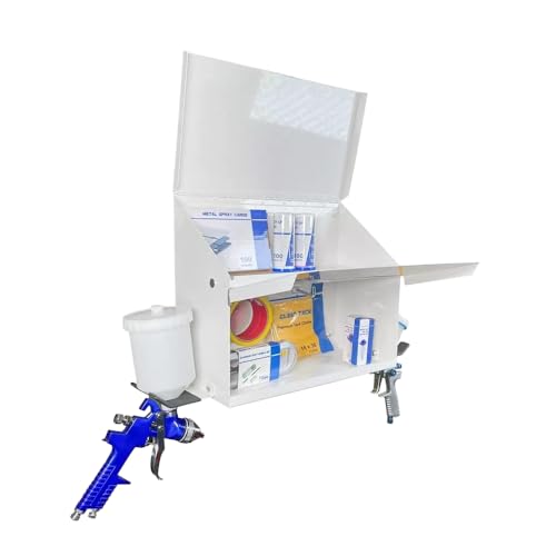 Magnetic Spray Booth Box White- Double Compartment Cabinet with Double Spray Paint Gun Holder, Spray Gun Holder, Spray Paint Storage Box Cabinet for the Interior of Spray Booth, Spray Gun Box 1681