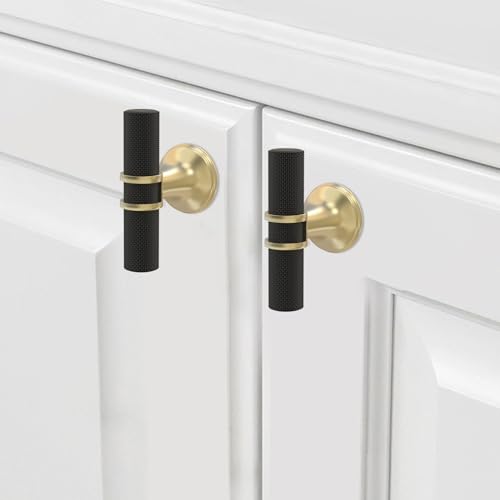 10 Pack Cabinet knurled Knobs Matte Black and Brushed Gold Kitchen Cabinet Knobs Aluminum and Zinc Alloy Drawer Pulls Solid Cabinet Hardware - color: Black and Brushed Gold Knurled, size: Knobs