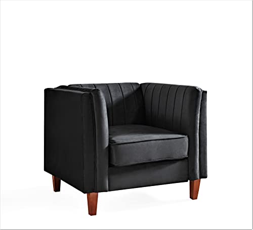 Container Furniture Cavira Luxury Velvet Chair for Living Room with High Density Foam, Soft Fabric Upholstery, Removable Cushions and Solid Wood Legs, 36.6'' Wide Armchair, Black - color: Black, size: Chair
