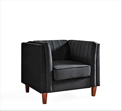 Container Furniture Cavira Luxury Velvet Chair for Living Room with High Density Foam, Soft Fabric Upholstery, Removable Cushions and Solid Wood Legs, 36.6'' Wide Armchair, Black - color: Black, size: Chair