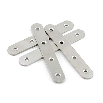4 Pack Flat Mending Plate for Wood,ULIFESTAR Stainless Steel Straight Brackets 130mm / 5" Length 4 Screw Hole Flat Repair Fixing Wood Brace Joining Plates Connector with Fixing Screws - size: ['130x20x3mm']
